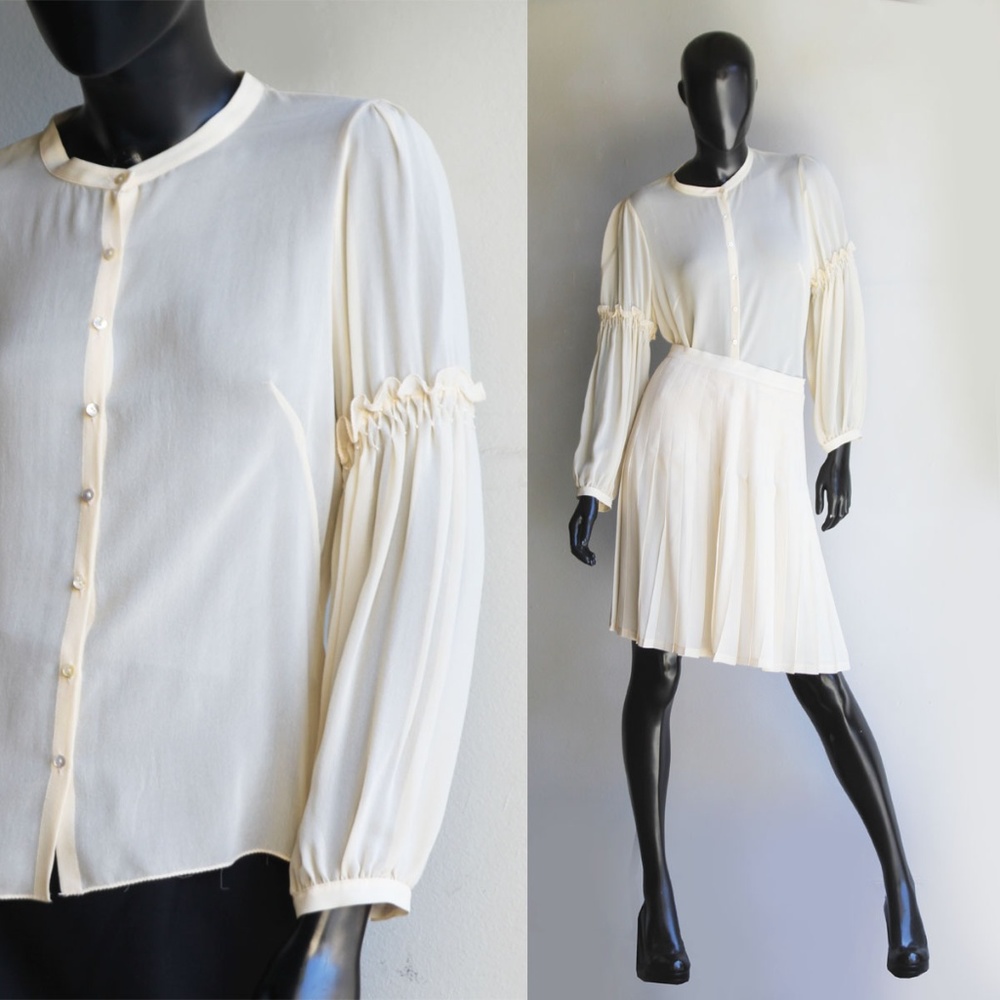 Studio M Sheer Cream/Ivory Top/Blouse Size M